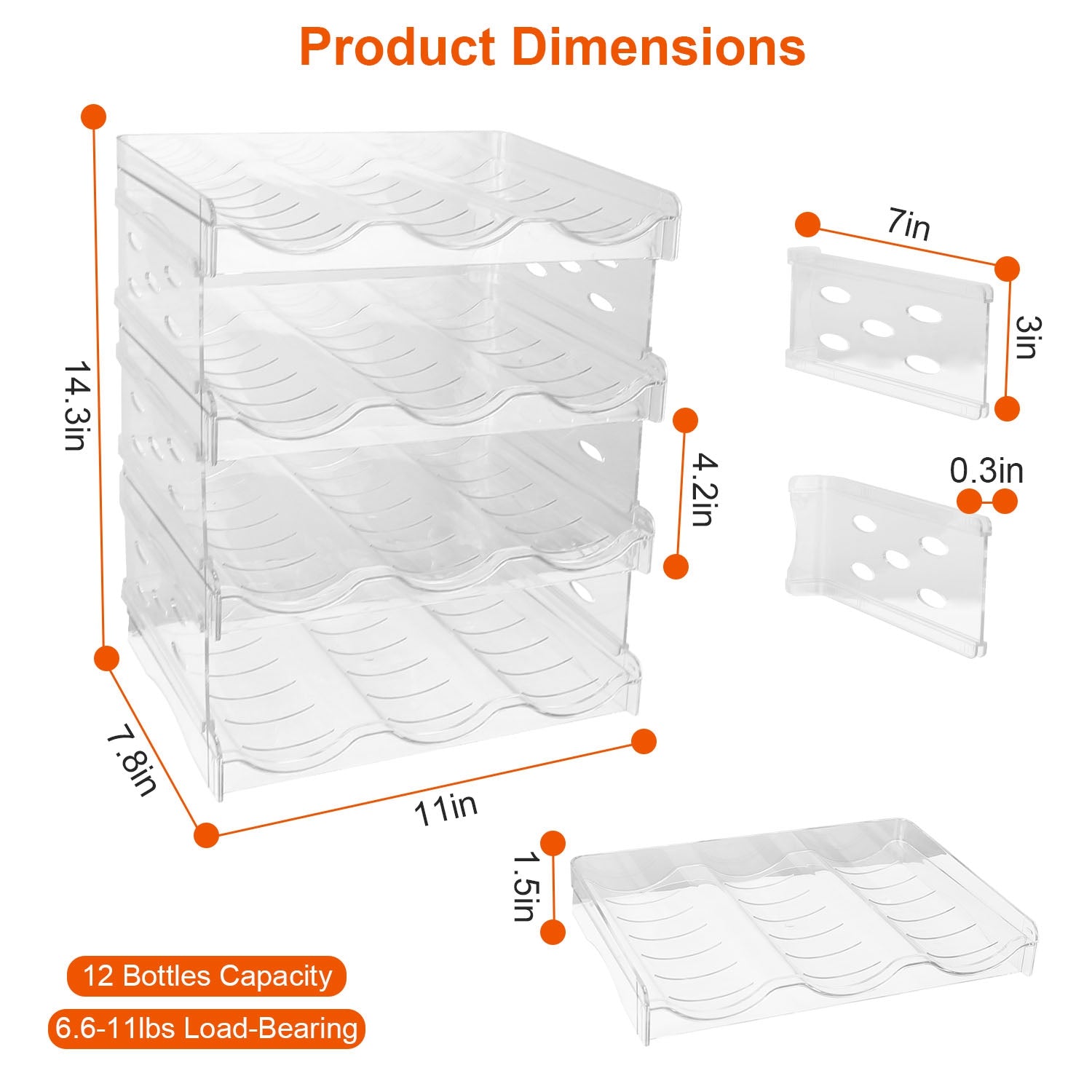 4-Tier Stackable 12-Bottle Refrigerator Organizer product detail