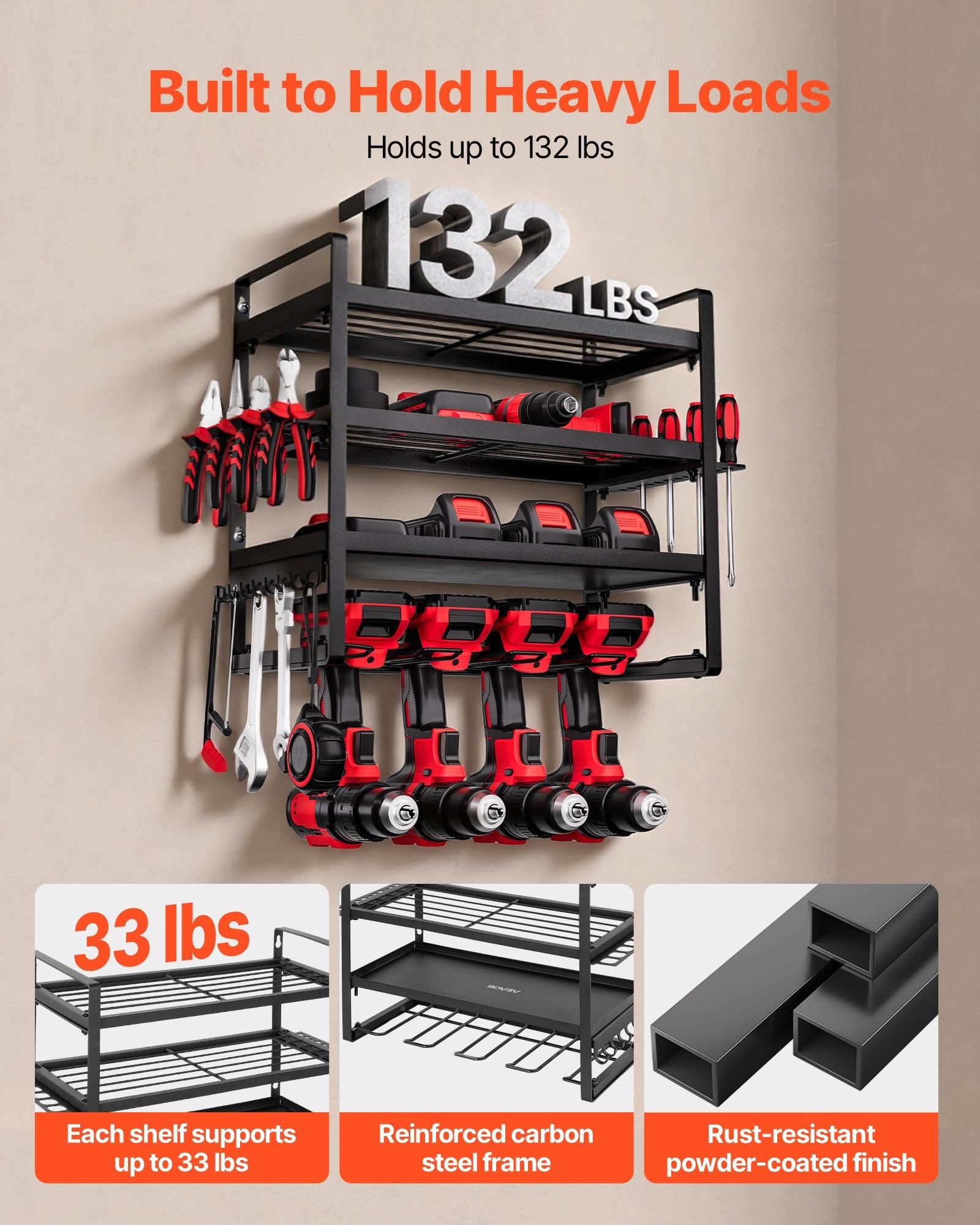 4-Layer Power Tool Organizer with 4 Drill Holders detail 5