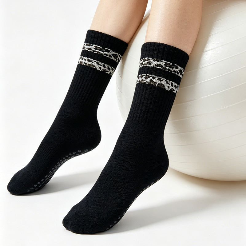 Leopard Stripe Women's Floor Socks, Black product detail