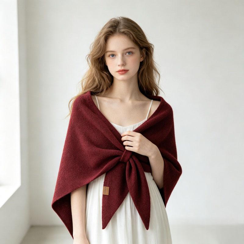 Wool Triangle Scarf Shawl, Beige