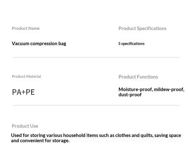 Transparent Vacuum Compression Storage Bag product detail