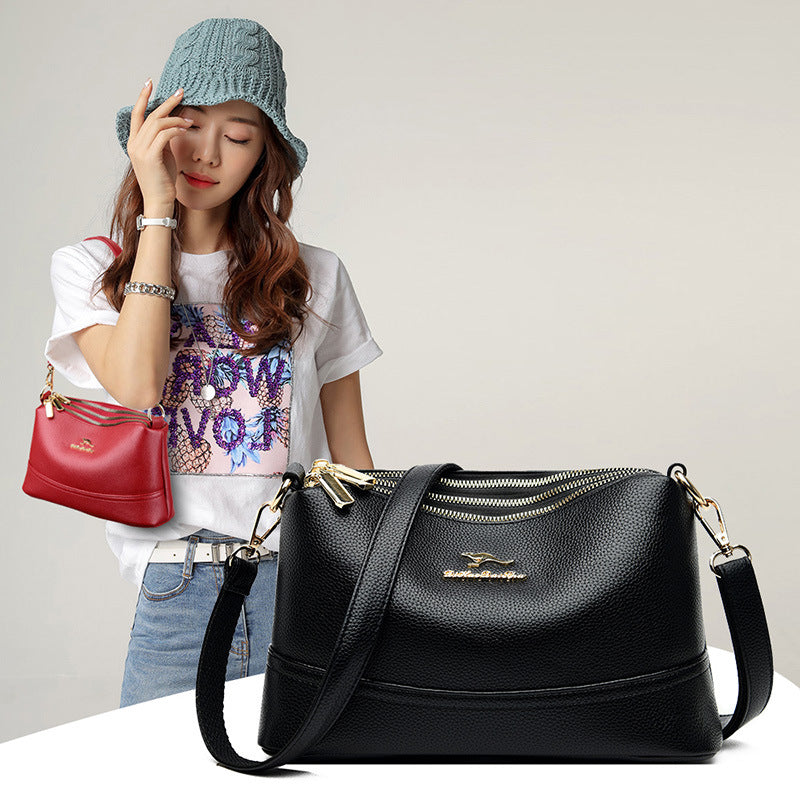 Three-Pocket Mini Crossbody Bag for Women, Black