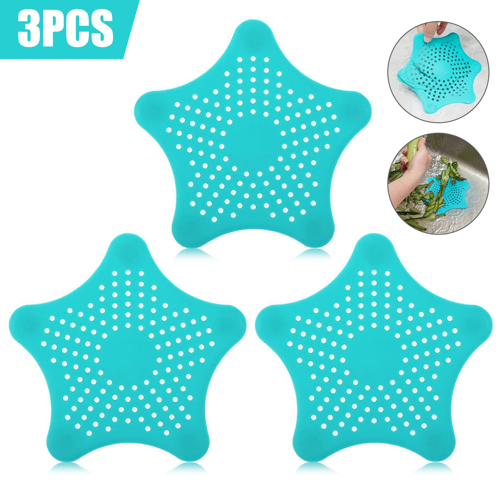 3-Pack Starfish Sink Hair Catcher Set - Blue product detail