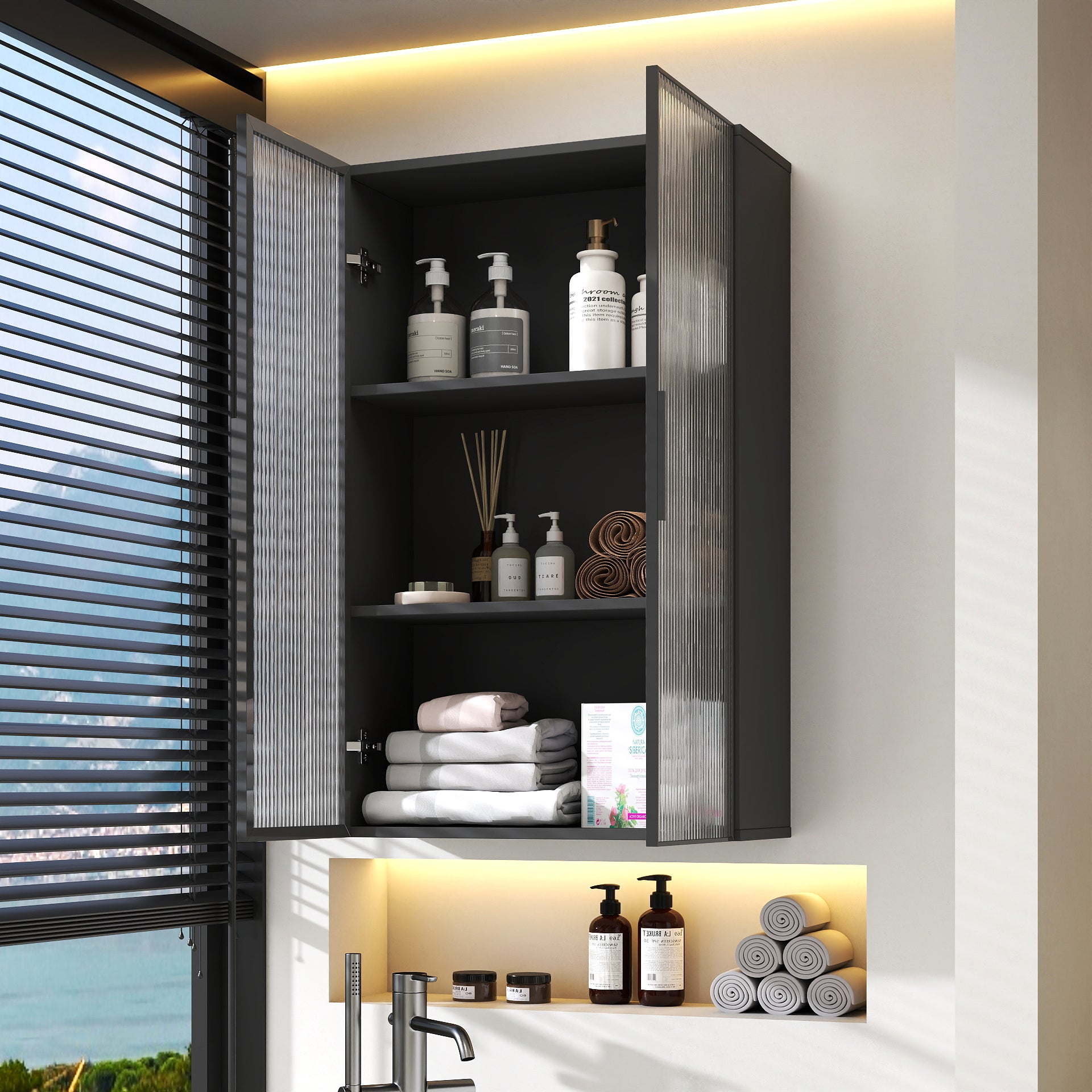 Wall cabinet interior shelves