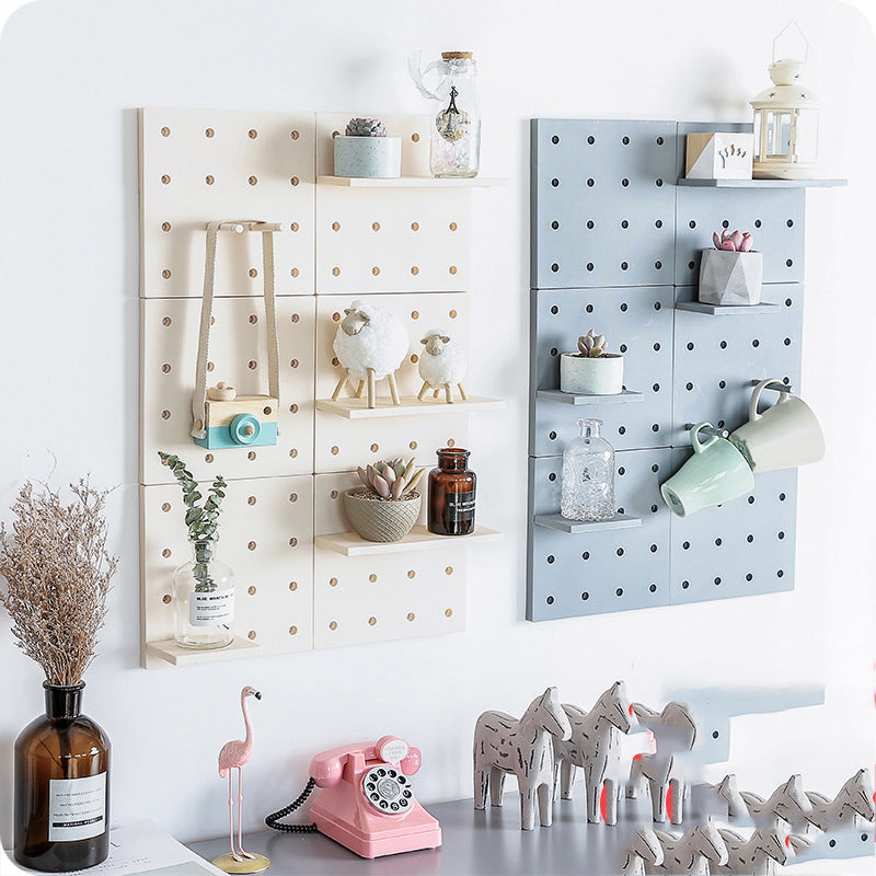 Beige Wall-Mounted Pegboard Storage Rack