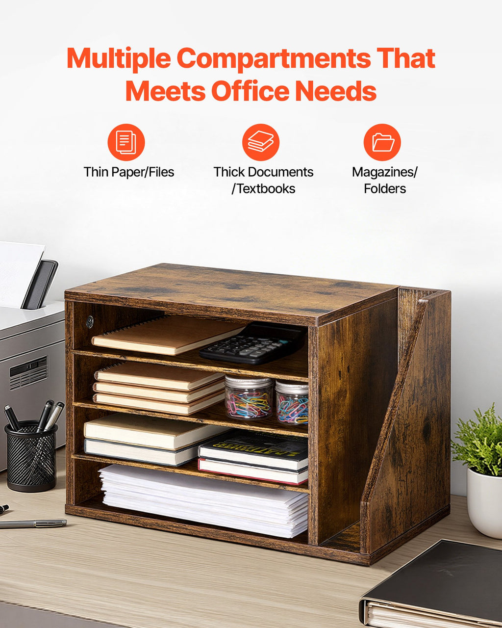 4-Compartment Wood Office Literature Organizer detail 5