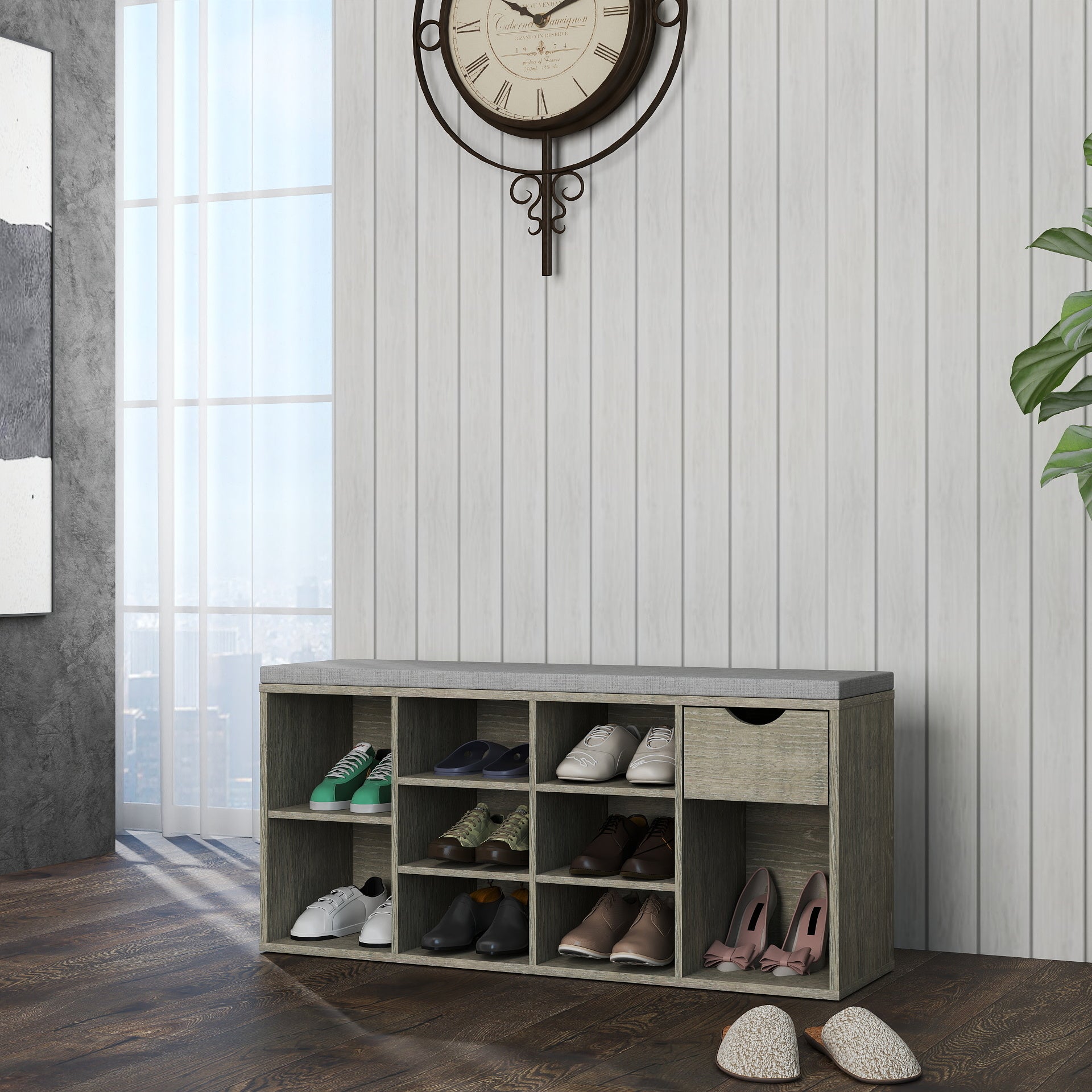 3-Tier Entryway Shoe Storage Bench with Padded Seat product detail