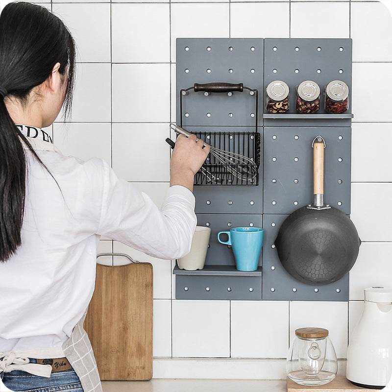 Beige Wall-Mounted Pegboard Storage Rack product detail