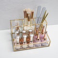 Glass Makeup and Cosmetic Organizer with Gold Frame