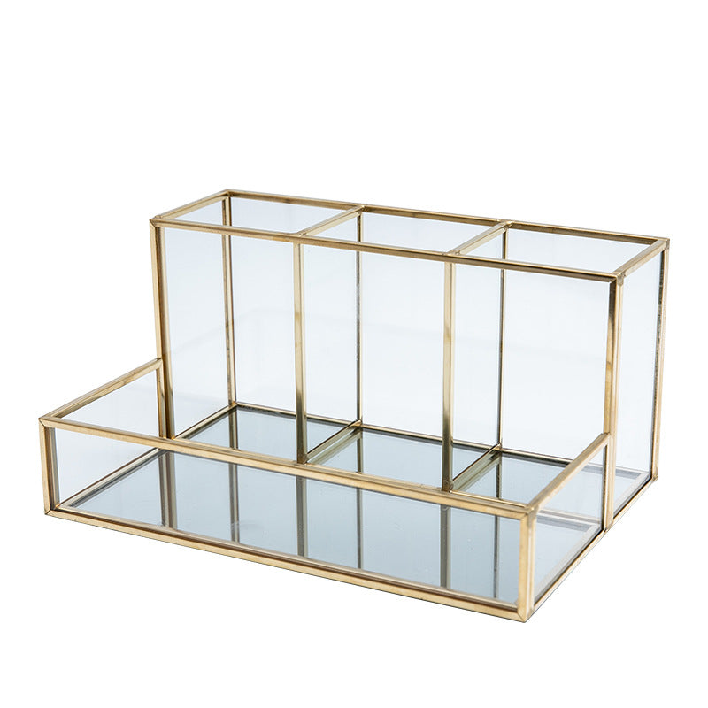 Glass Makeup and Cosmetic Organizer with Gold Frame product detail