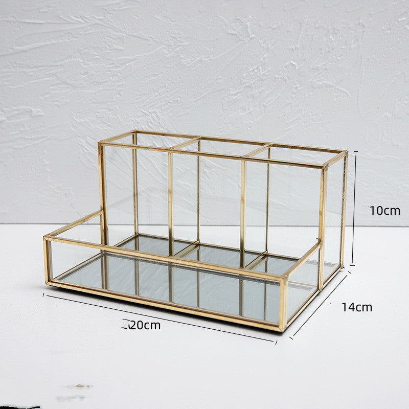Glass Makeup and Cosmetic Organizer with Gold Frame product detail