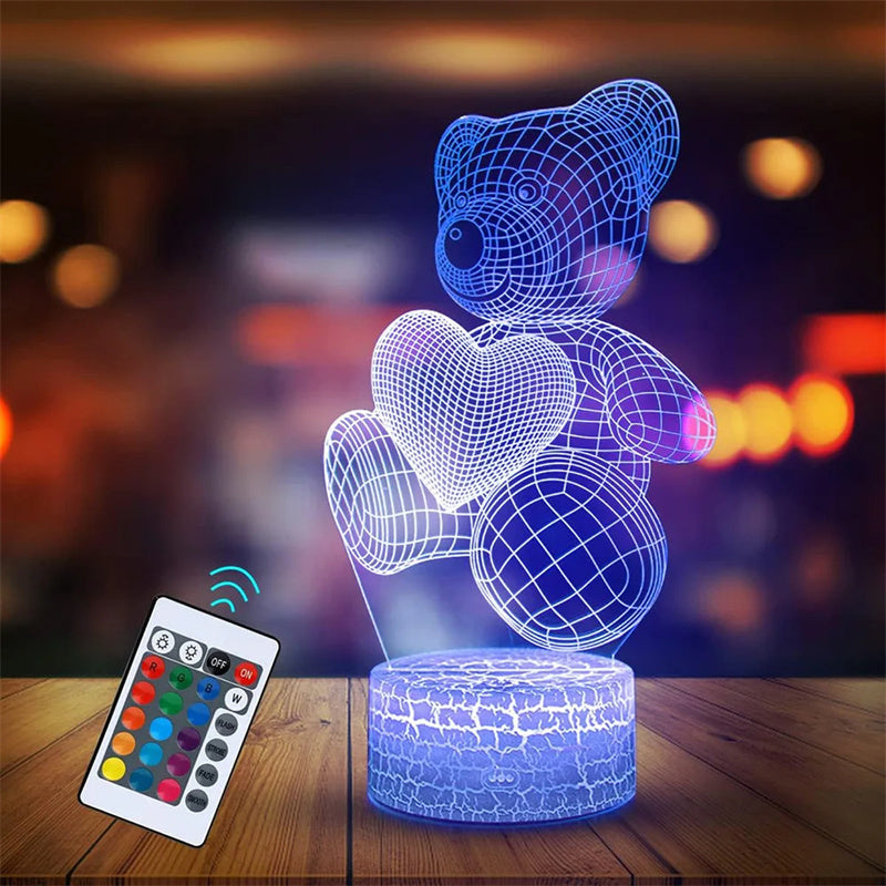16-Color 3D Acrylic LED Night Light with Remote