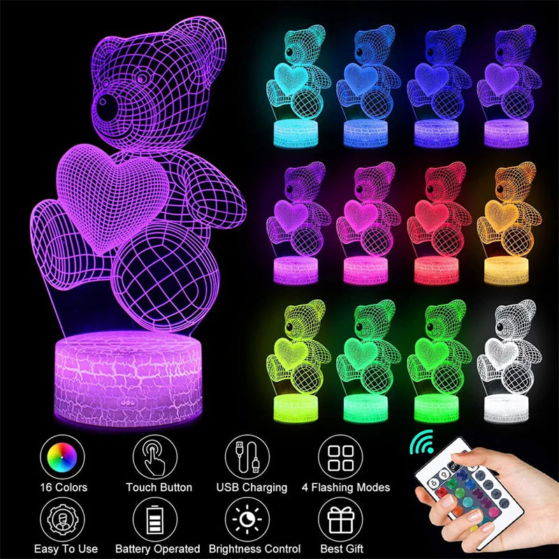 16-Color 3D Acrylic LED Night Light with Remote product detail