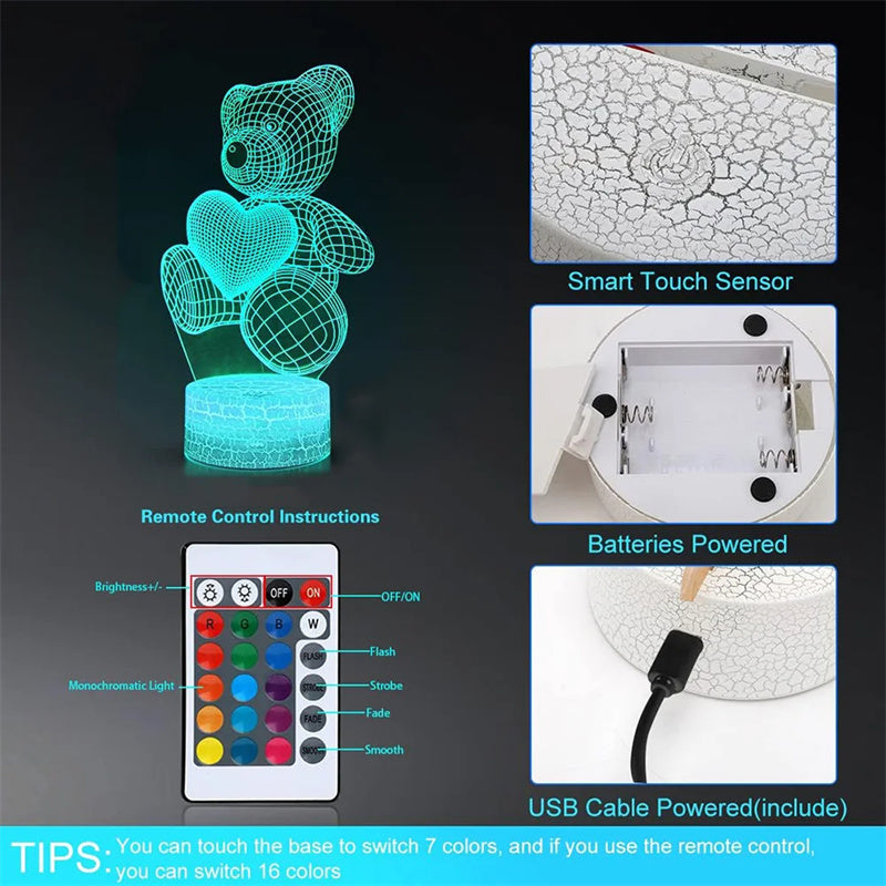 16-Color 3D Acrylic LED Night Light with Remote product detail
