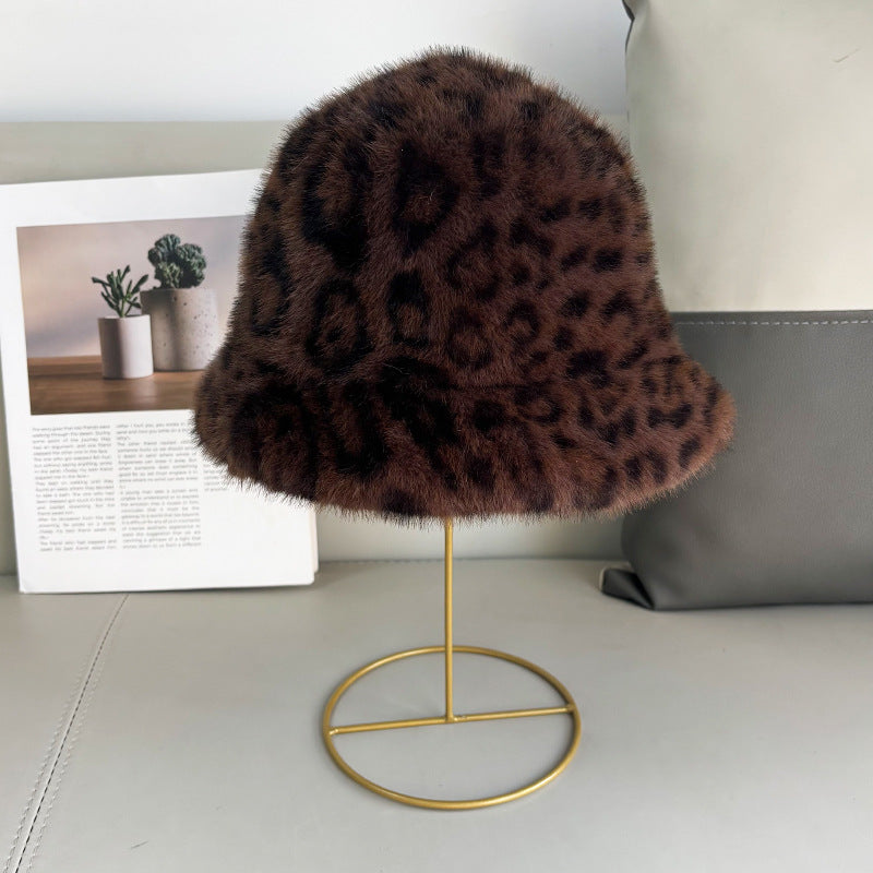 Leopard Print Plush Fisherman Hat, Black and White product detail