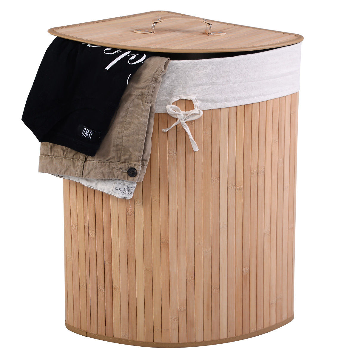 Corner Bamboo Laundry Hamper - Natural detail 4