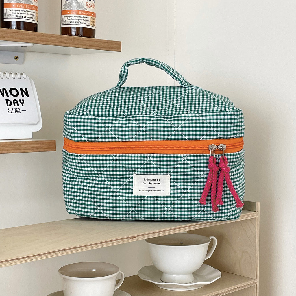 Quilted Plaid Travel Toiletry Organizer, Blue product detail