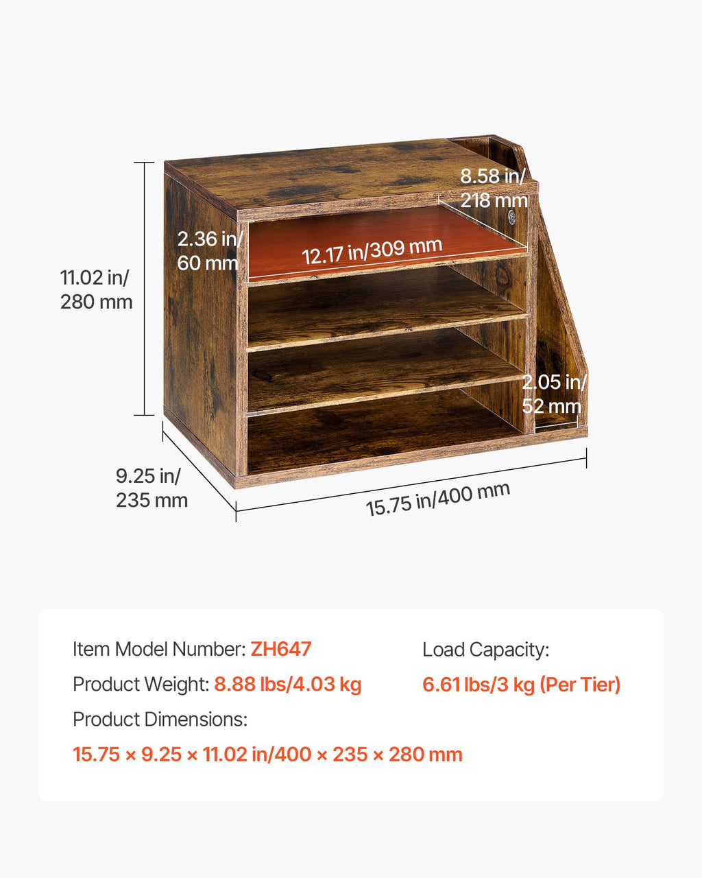 4-Compartment Wood Office Literature Organizer