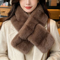 Retro Striped Plush Cross-Hole Scarf, Brown