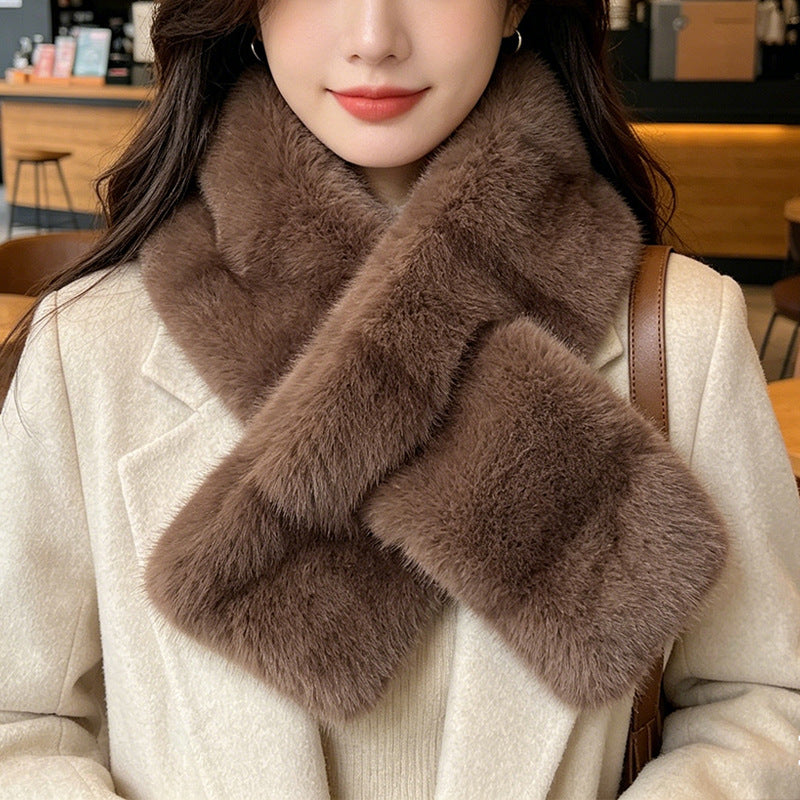 Retro Striped Plush Cross-Hole Scarf, Brown
