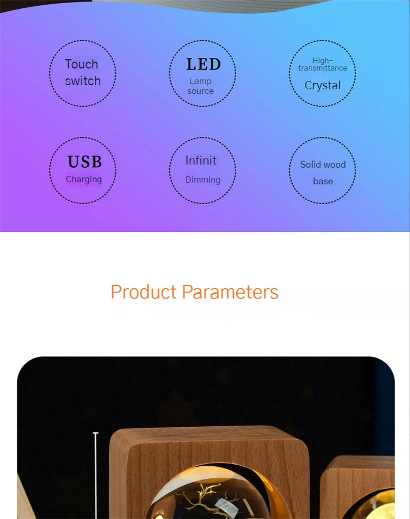 3D Crystal Ball LED Night Light product detail