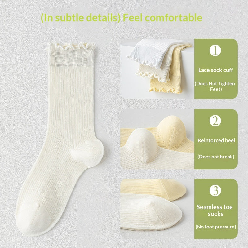 Women's Thin Cotton Mid-Calf Socks, Black product detail