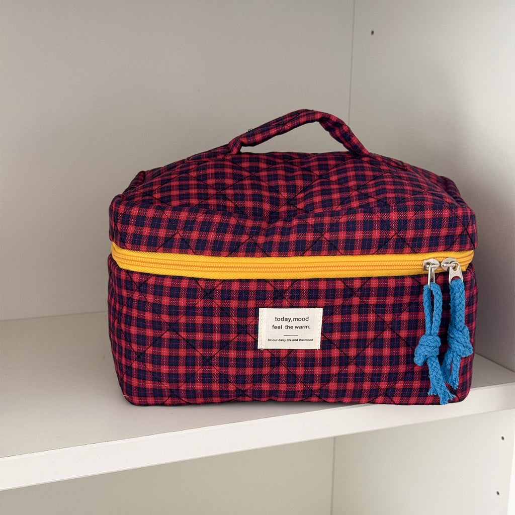 Quilted Plaid Travel Toiletry Organizer, Blue product detail