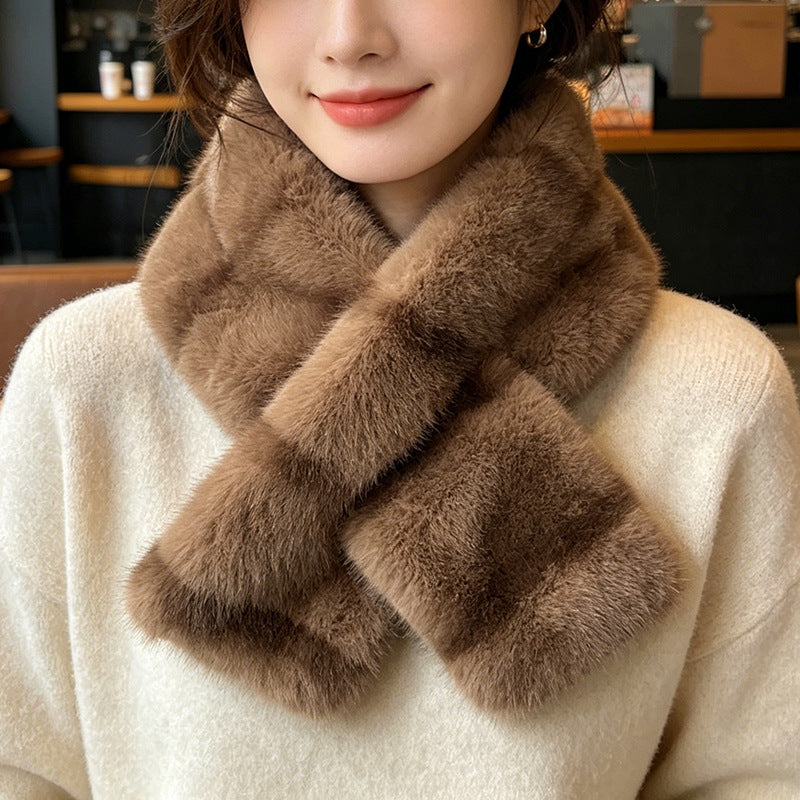 Retro Striped Plush Cross-Hole Scarf, Brown product detail