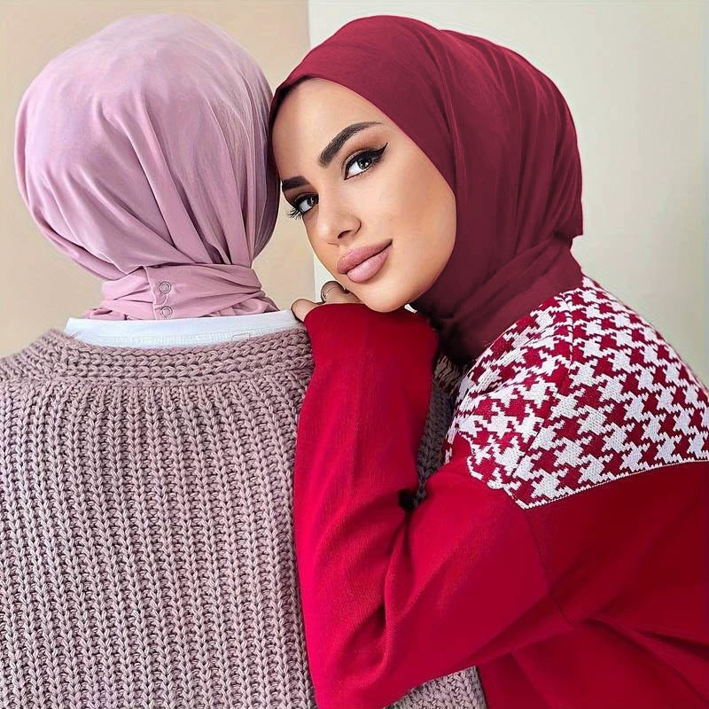 Women's Three-Button Headscarf Cap, Burgundy