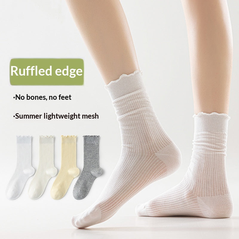 Women's Thin Cotton Mid-Calf Socks, Black