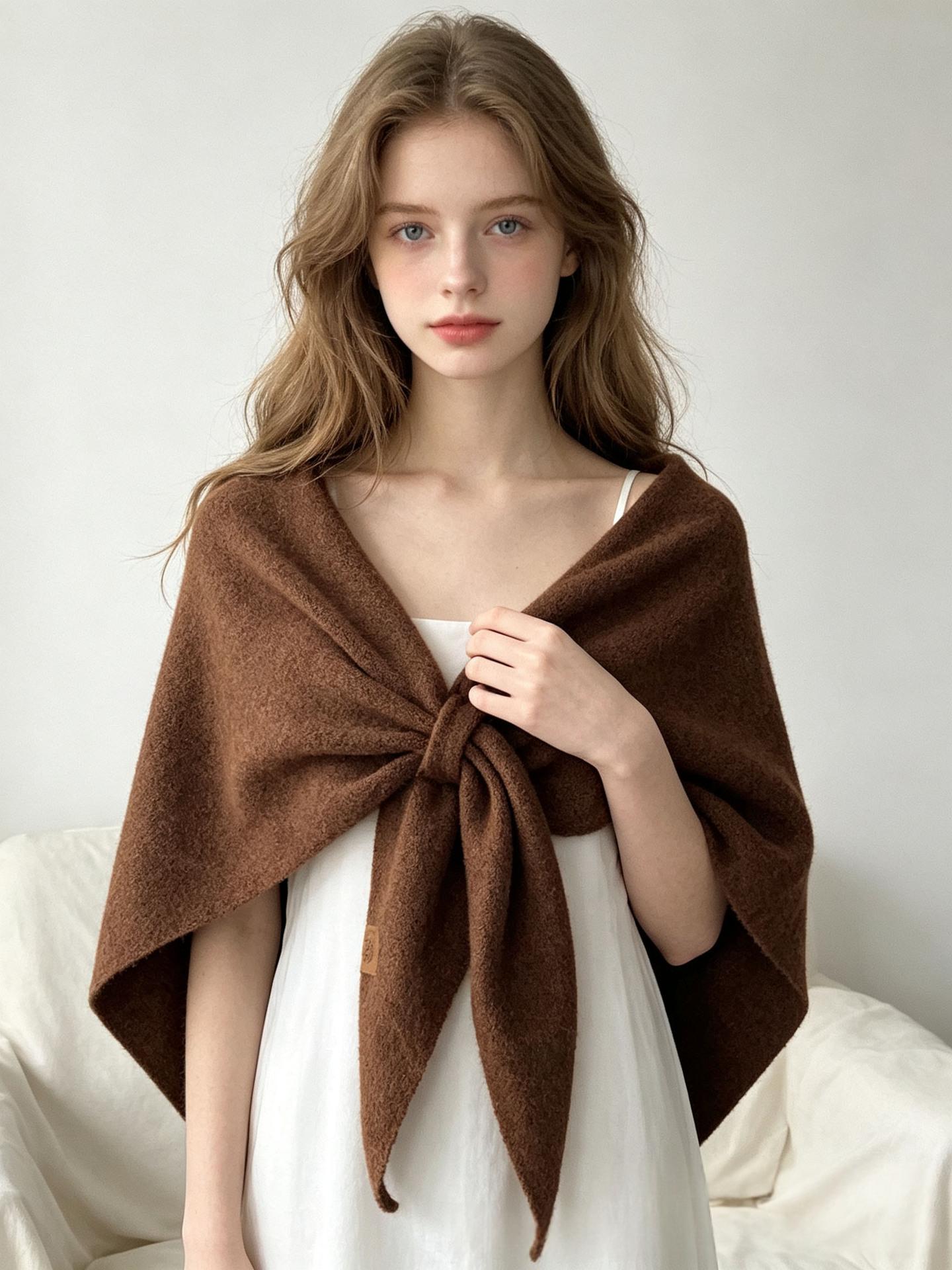 Wool Triangle Scarf Shawl, Beige product detail