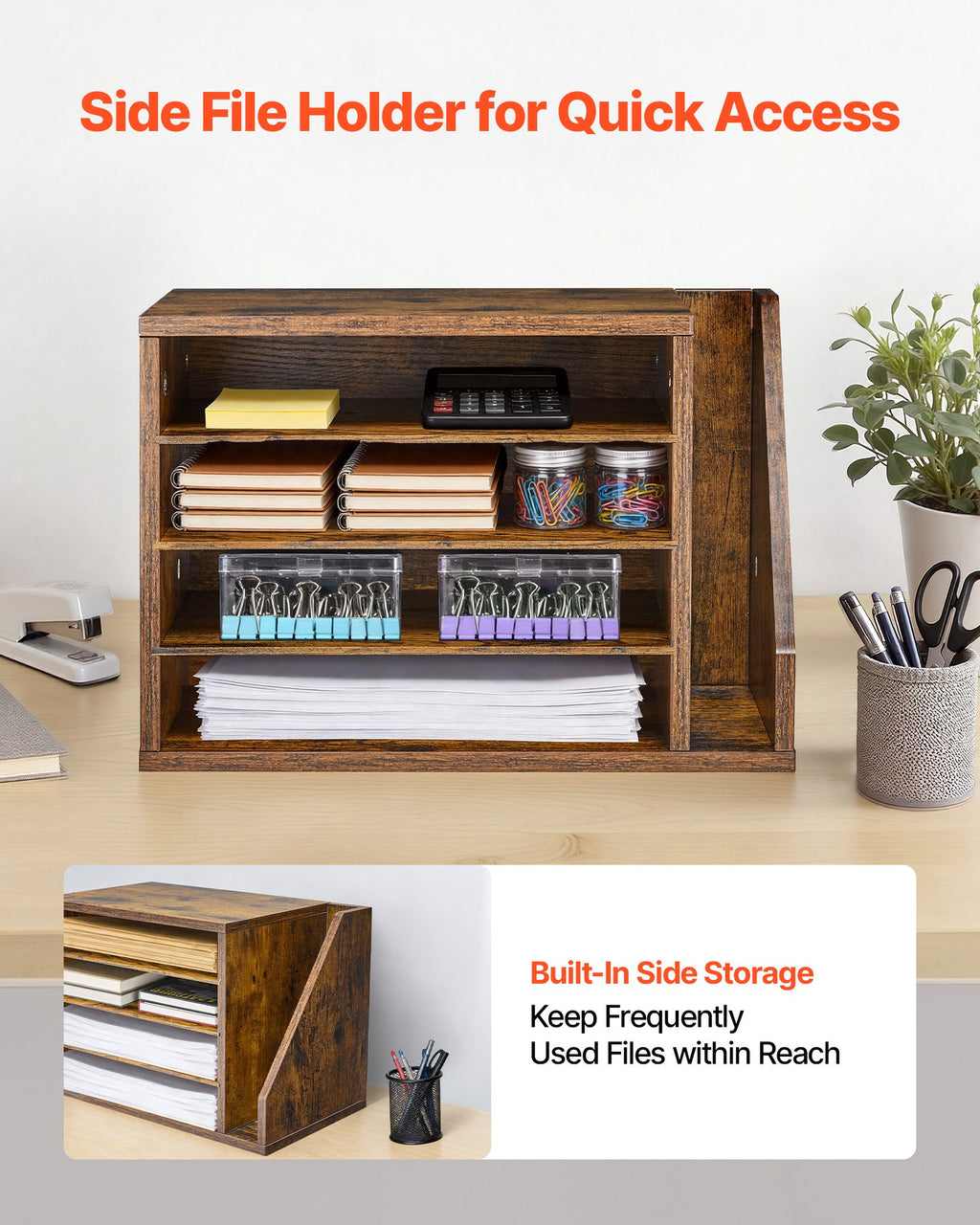 4-Compartment Wood Office Literature Organizer detail 3