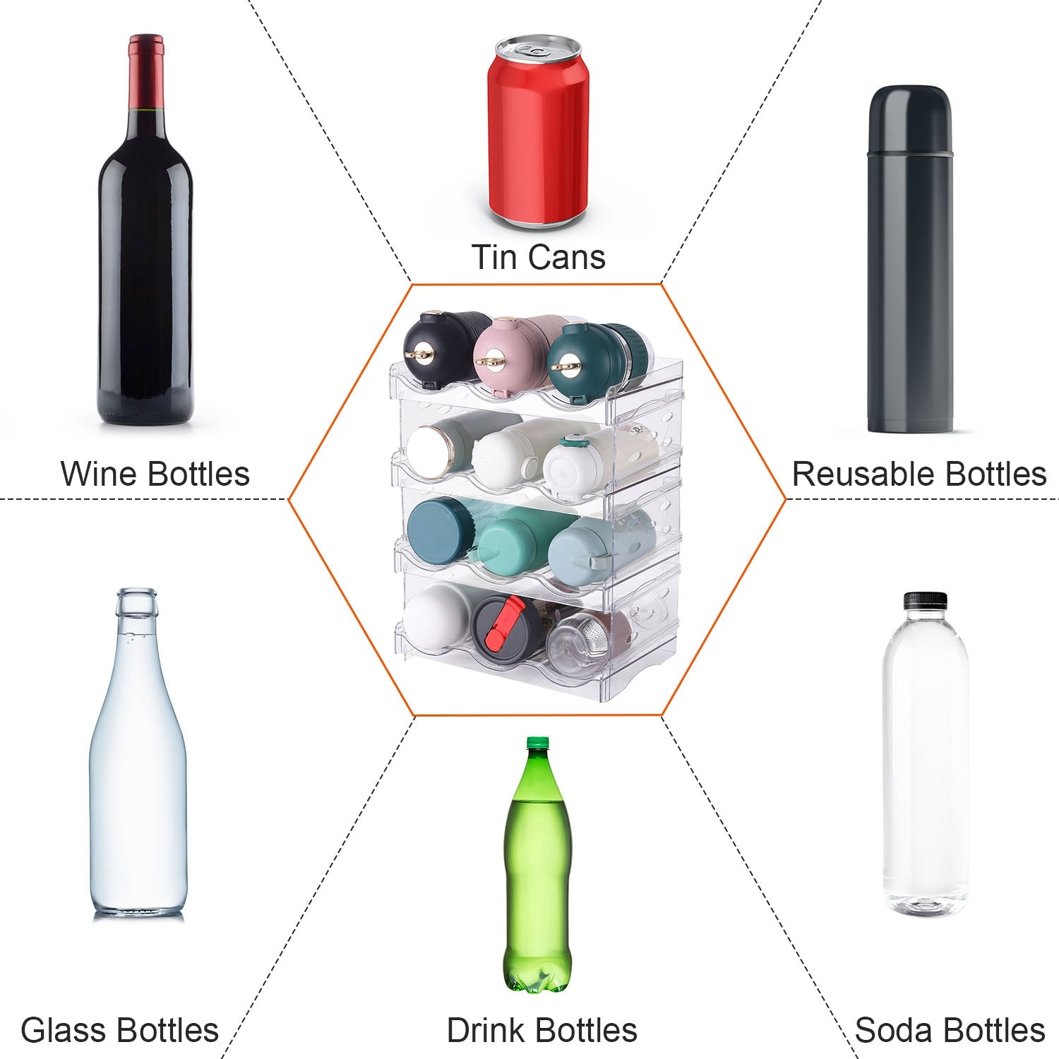 4-Tier Stackable 12-Bottle Refrigerator Organizer product detail