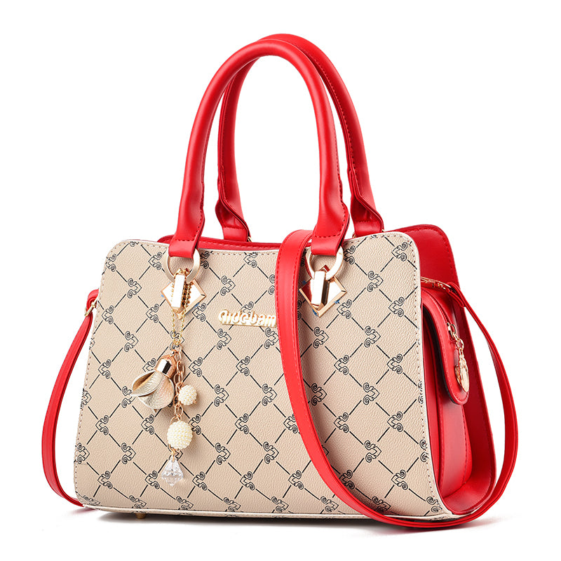 Women's Messenger Shoulder Bag, Beige and Red product detail
