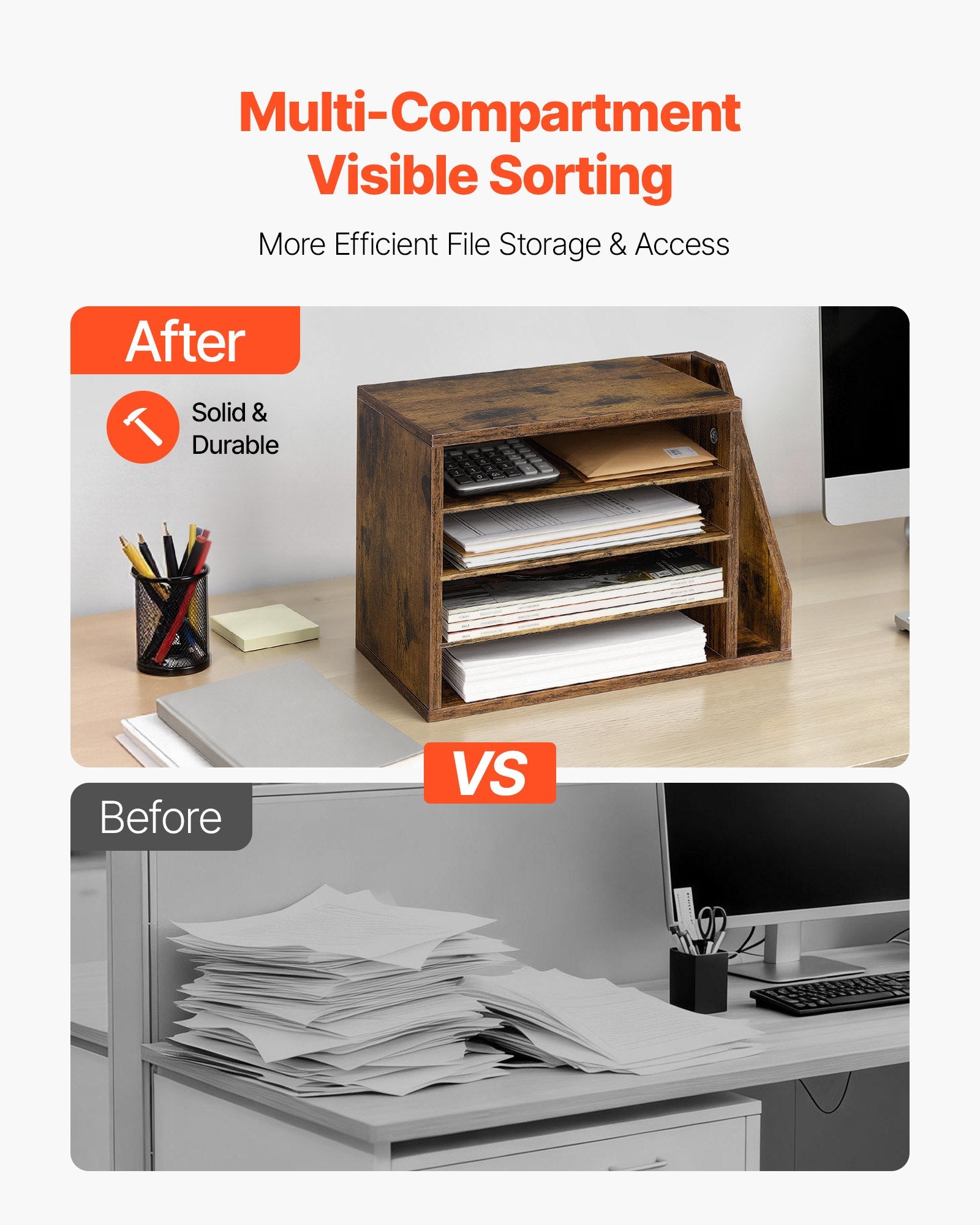 4-Compartment Wood Office Literature Organizer detail 2