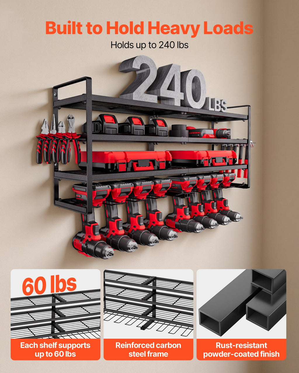 4-Layer Power Tool Organizer with 8 Drill Holders detail 5