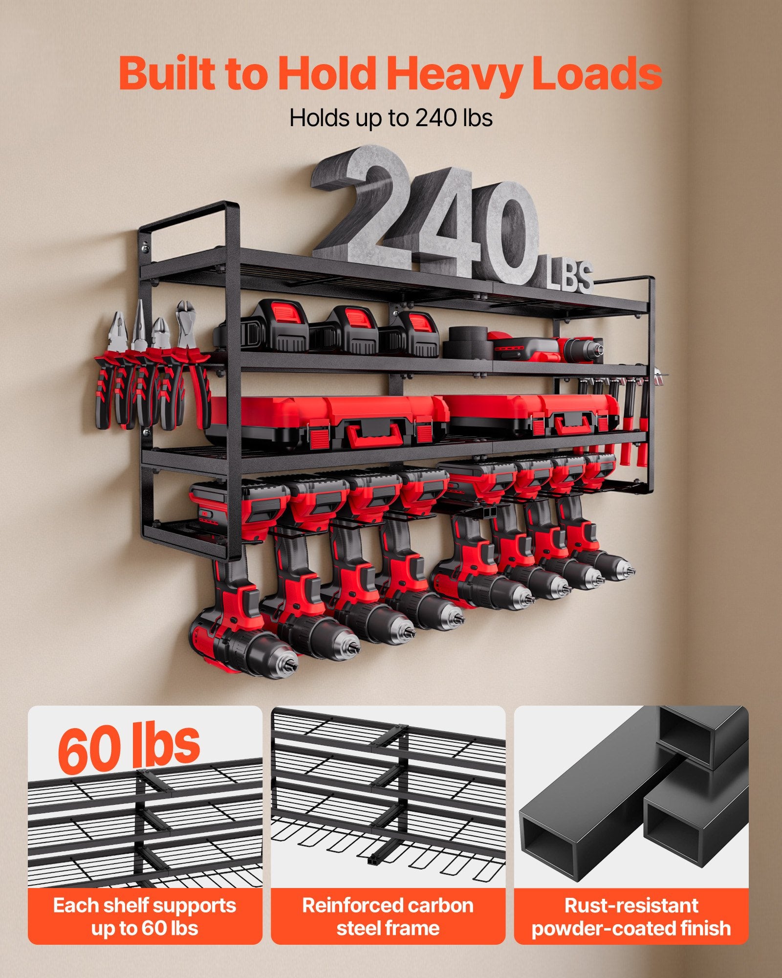 4-Layer Power Tool Organizer with 8 Drill Holders detail 5