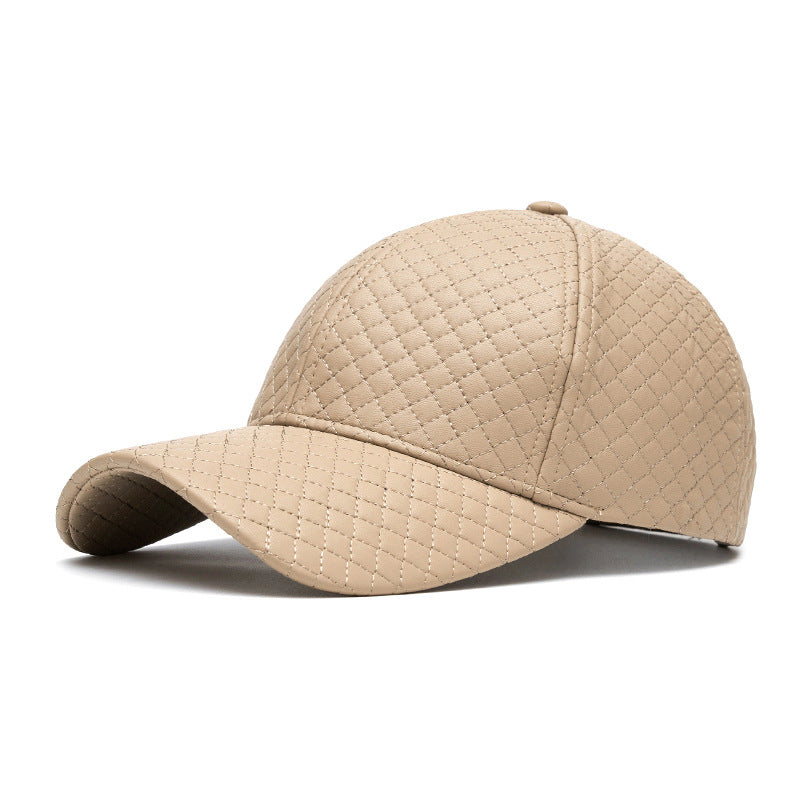 Diamond Stitch Curved-Brim Baseball Cap, Beige
