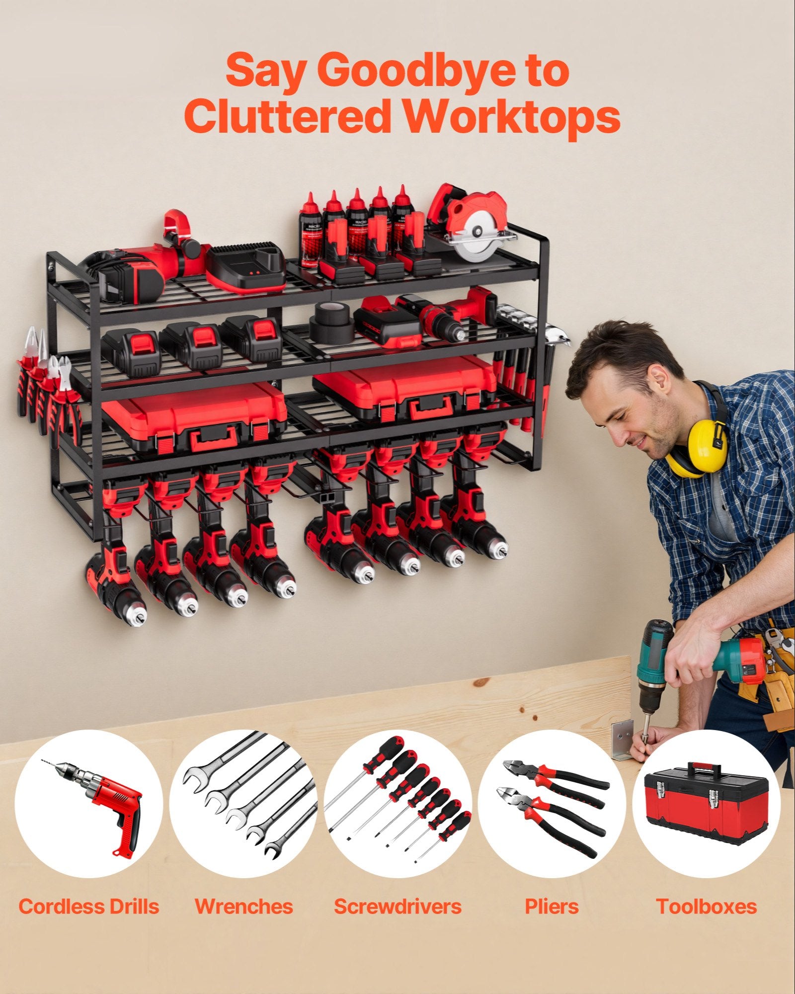 4-Layer Power Tool Organizer with 8 Drill Holders detail 3