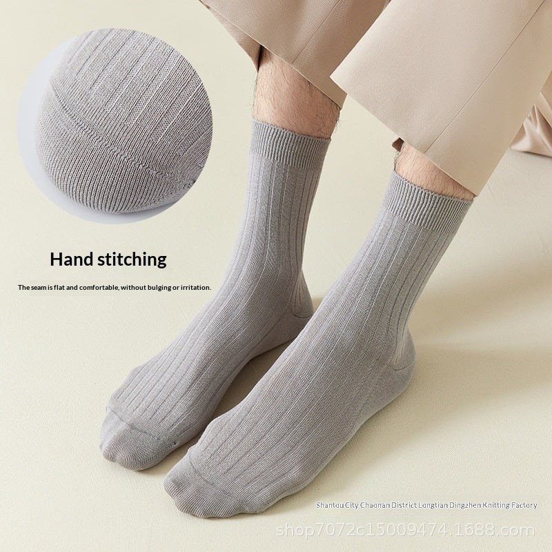 Men's Cotton Contrast Mid-Calf Socks, Black product detail