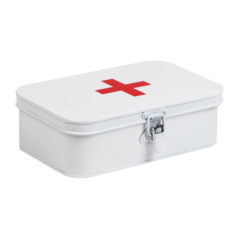 Vintage First Aid Storage Box with Buckle Lock - Empty - White