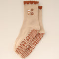 Cherry Embroidered Yoga Socks, Light Coffee