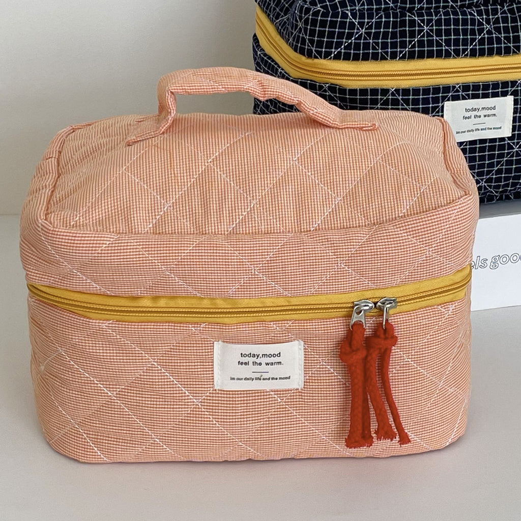 Quilted Plaid Travel Toiletry Organizer, Blue product detail