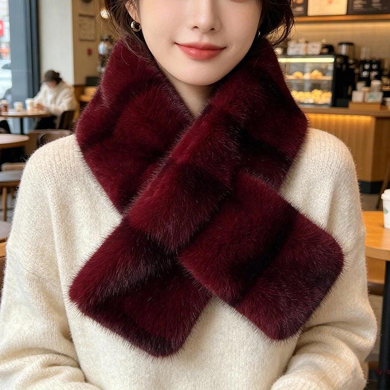 Retro Striped Plush Cross-Hole Scarf, Brown product detail