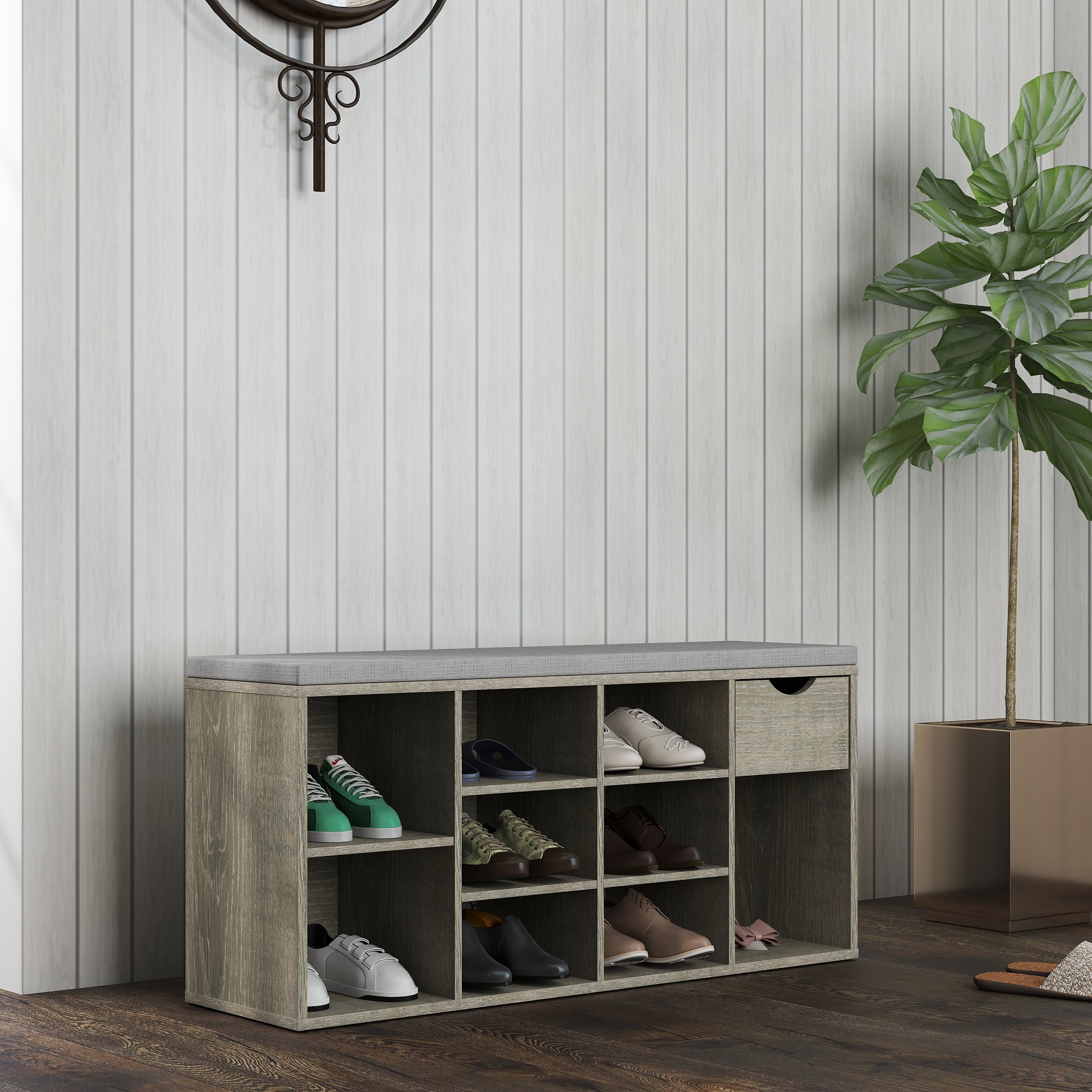 3-Tier Entryway Shoe Storage Bench with Padded Seat product detail