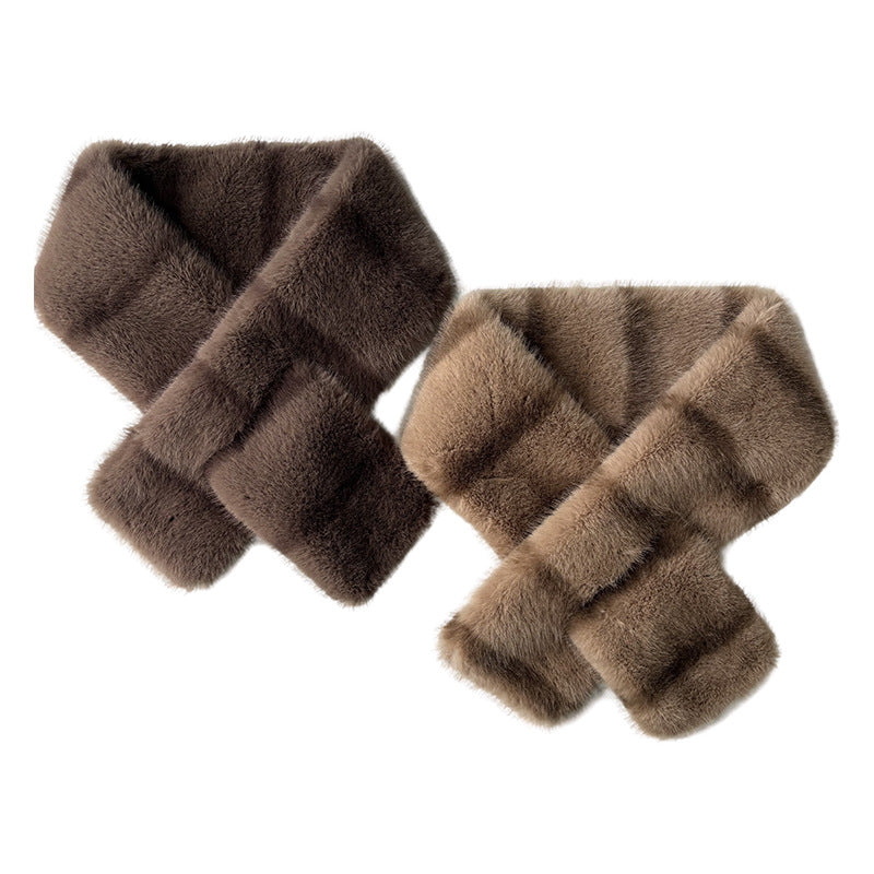 Retro Striped Plush Cross-Hole Scarf, Brown product detail