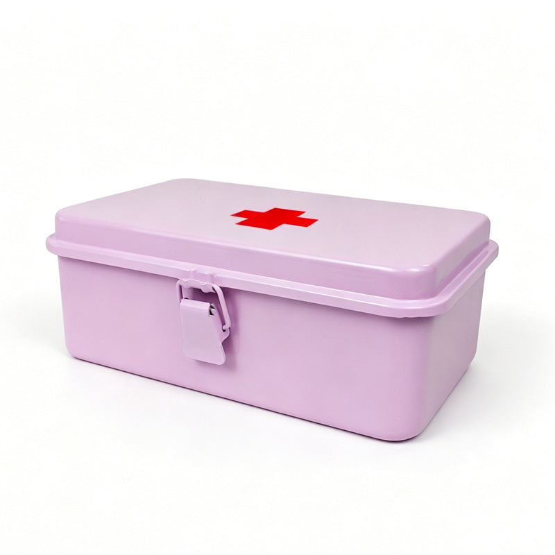 Vintage First Aid Storage Box with Buckle Lock - Empty - Pink