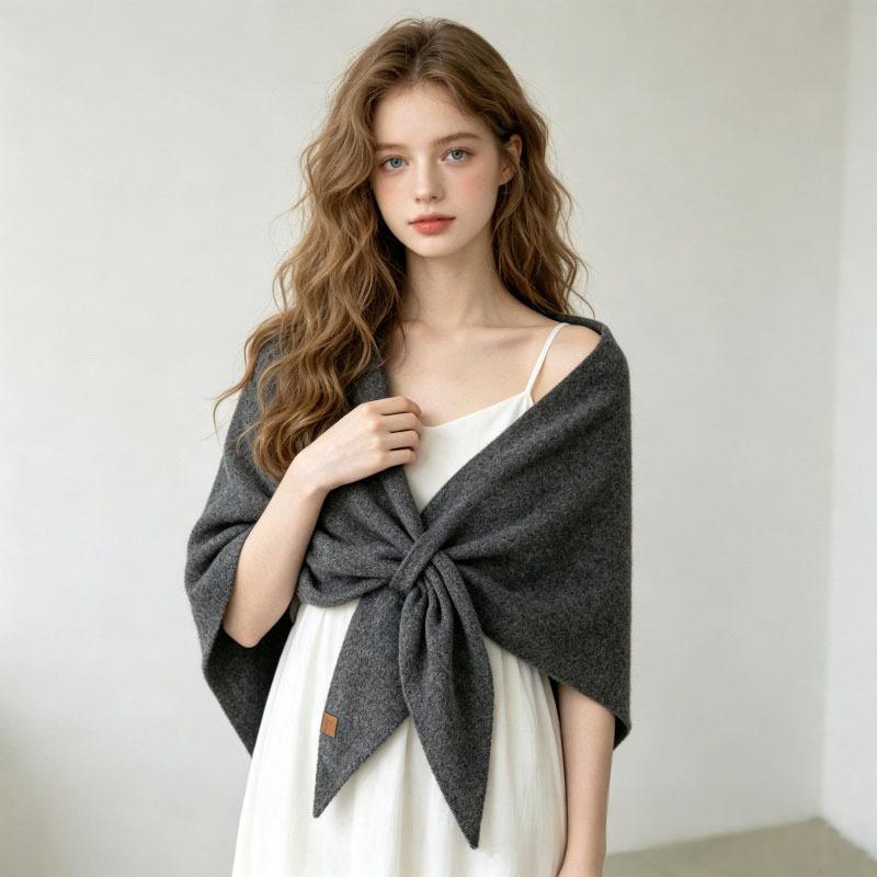 Wool Triangle Scarf Shawl, Beige product detail