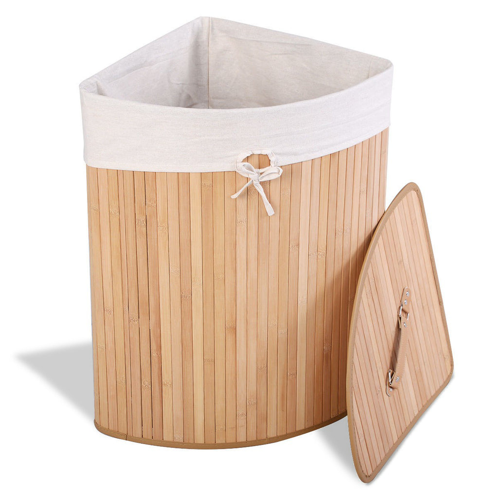 Corner Bamboo Laundry Hamper - Natural