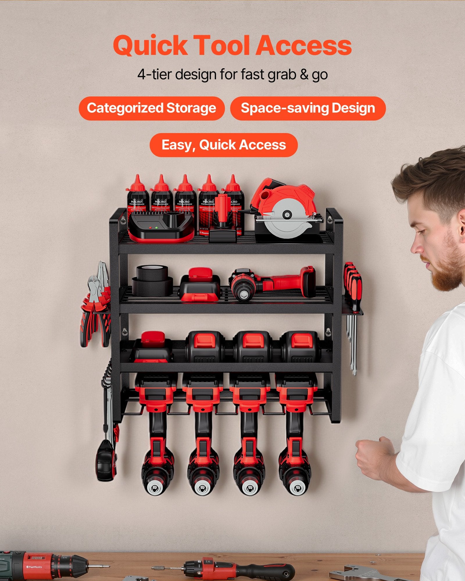 4-Layer Power Tool Organizer with 4 Drill Holders detail 2